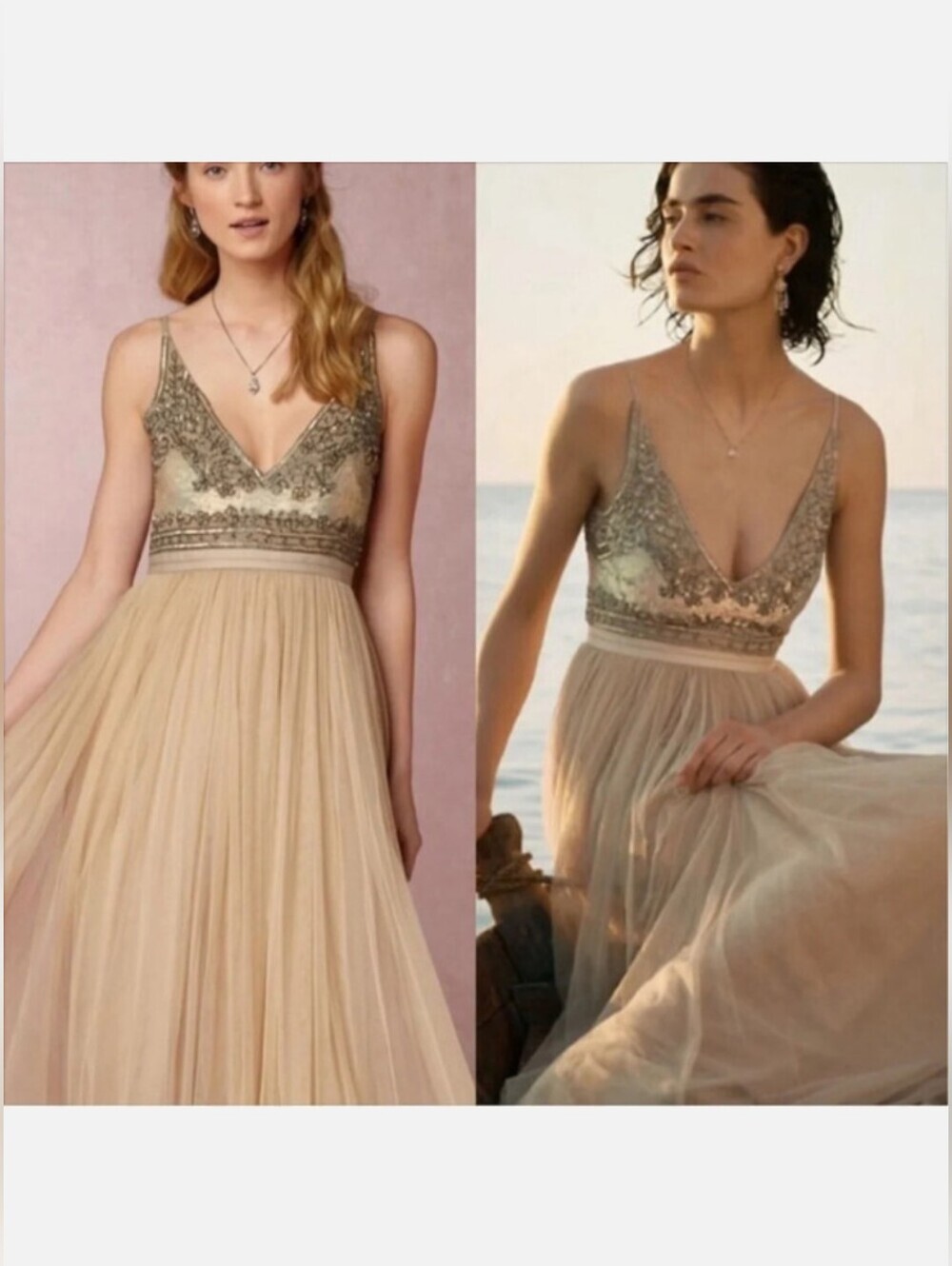 BHLDN Needle & Thread Brisa Maxi Dress Tulle Beaded Bridal Wedding Size 6